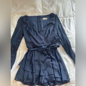 Altard state, navy blue, satin long sleeve dress.